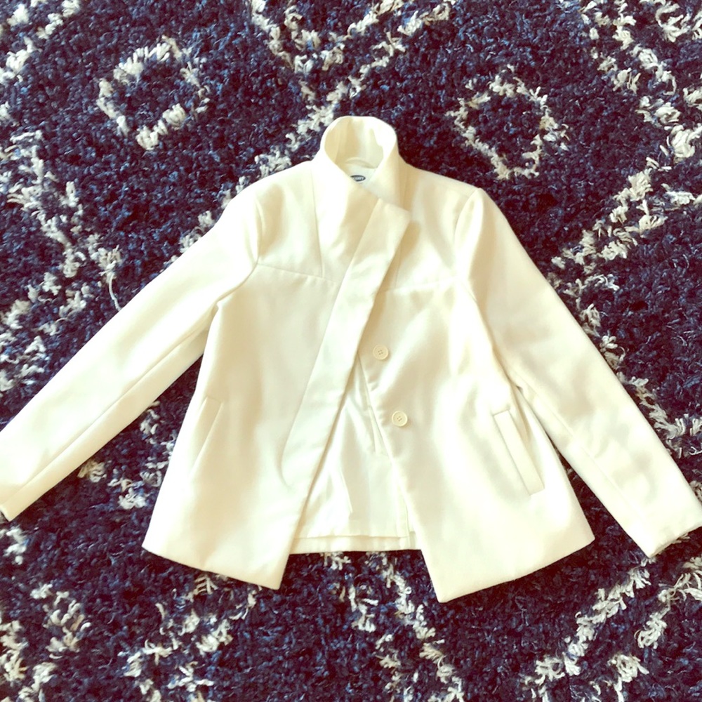 White Old Navy funnel neck coat